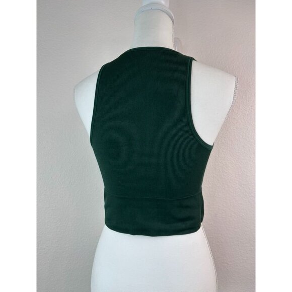 Athleta women's medium hunter green ribbed v-neck cropped sports bra crop top - Picture 4 of 5